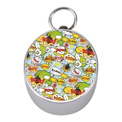 Comic Pow Bamm Boom Poof Wtf Pattern 1 Mini Silver Compasses by EDDArt