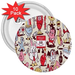 Retro Food 3  Buttons (10 Pack)  by Sparkle