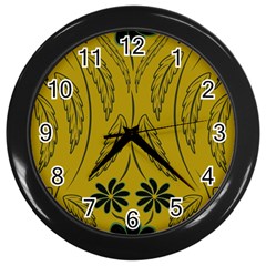 Folk Flowers Print Floral Pattern Ethnic Art Wall Clock (black) by Eskimos
