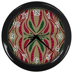 Folk flowers print Floral pattern Ethnic art Wall Clock (Black) Front