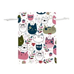 Pattern With Cute Cat Heads Lightweight Drawstring Pouch (l) by Jancukart
