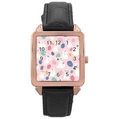 Cute Bunnies Easter Eggs Seamless Pattern Rose Gold Leather Watch  by Jancukart