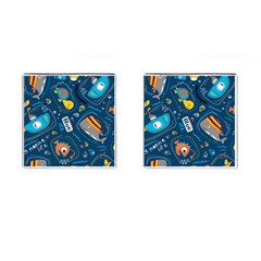 Seamless-pattern-vector-submarine-with-sea-animals-cartoon Cufflinks (square) by Jancukart