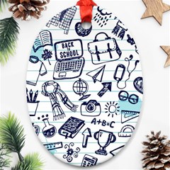 Hand-drawn-back-school-pattern Oval Ornament (two Sides) by Jancukart