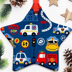 Seamless-pattern-vector-rescue-team-cartoon Star Ornament (two Sides) by Jancukart