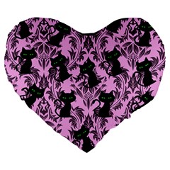 Pink Cats Large 19  Premium Heart Shape Cushions by NerdySparkleGoth