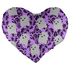 Purple Ghosts Large 19  Premium Flano Heart Shape Cushions by NerdySparkleGoth