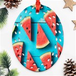 Watermelon Blue Background Ornament (Oval Filigree) Front