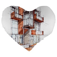 Rag-flats-onion-flats-llc-architecture-drawing Graffiti-architecture Large 19  Premium Heart Shape Cushions by Jancukart