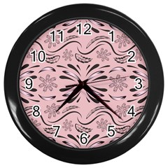 Folk Flowers Print Floral Pattern Ethnic Art Wall Clock (black) by Eskimos
