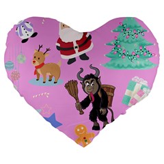 Pink Krampus Christmas Large 19  Premium Flano Heart Shape Cushions by NerdySparkleGoth