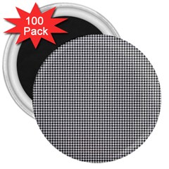 Soot Black And White Handpainted Houndstooth Check Watercolor Pattern 3  Magnets (100 Pack) by PodArtist