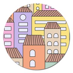 Houses City Architecture Building Magnet 5  (round) by Sapixe