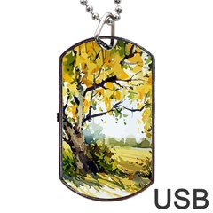 Landscape Painting Meadow Garden Dog Tag Usb Flash (two Sides) by Wegoenart
