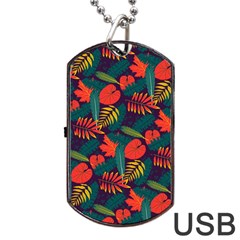 Leaves Pattern Wallpaper Seamless Dog Tag Usb Flash (two Sides) by Sudhe