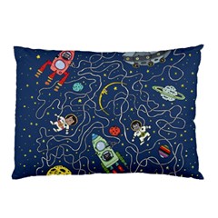 Illustration Cat Space Astronaut Rocket Maze Pillow Case by Ravend