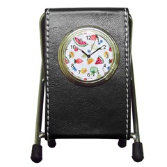 Fruit Summer Vitamin Watercolor Pen Holder Desk Clock by Wegoenart