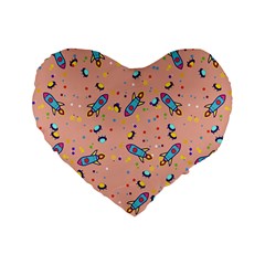 Rocket Ship Rocket Spaceship Standard 16  Premium Flano Heart Shape Cushions by Ravend