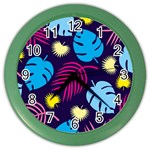 Leaves Patternwallpaper Foliage Color Wall Clock Front