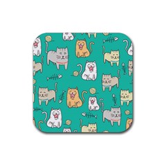 Seamless-pattern-cute-cat-cartoon-with-hand-drawn-style Rubber Coaster (square) by Jancukart