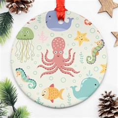 Underwater-seamless-pattern-light-background-funny Ornament (round) by Jancukart