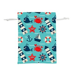 Seamless-pattern-nautical-icons-cartoon-style Lightweight Drawstring Pouch (l) by Jancukart