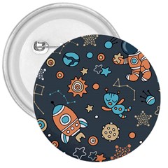 Rocketship Astronaut Space Seamless Pattern 3  Buttons by Wegoenart