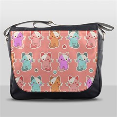 Cute Kawaii Kittens Seamless Pattern Messenger Bag by Wegoenart