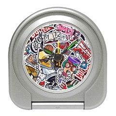 Vintage College Colorful Seamless Pattern Travel Alarm Clock by Wegoenart