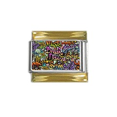 Graffiti Word Seamless Pattern Gold Trim Italian Charm (9mm) by Wegoenart