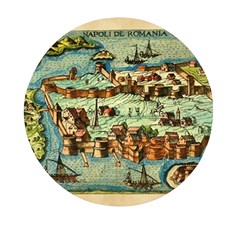 Medeival Ancient Map Fortress Island Seaport Town Mini Round Pill Box (pack Of 3) by Wegoenart