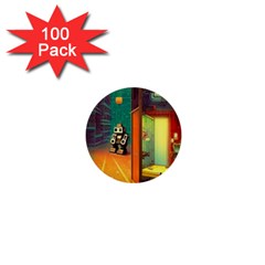 Illustration Robot Cute Sweet Futuristic 1  Mini Buttons (100 Pack)  by Wegoenart