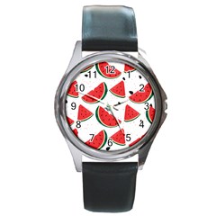 Watermelon Seamless Pattern Round Metal Watch by Jancukart