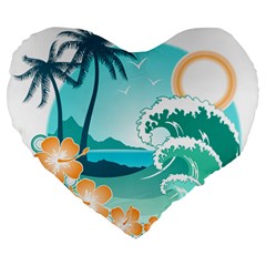 Paradise Heaven Holiday Beach Orange Ocean Large 19  Premium Heart Shape Cushions by Jancukart