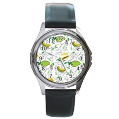 Hamburger With Fruits Seamless Pattern Round Metal Watch by Jancukart