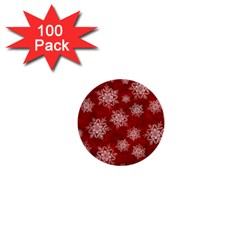 Snowflakes And Star Patternsred Snow 1  Mini Buttons (100 Pack)  by artworkshop