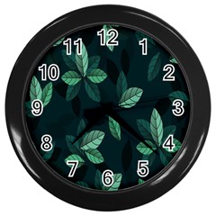 Leaves Pattern Wall Clock (black) by artworkshop