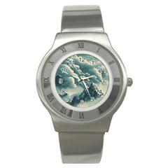 Mountains Alps Nature Clouds Sky Fresh Air Stainless Steel Watch by Pakemis