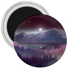 Mountains Nature Forest Moon Landscape Moonlight 3  Magnets by Pakemis