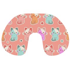 Cute Kawaii Kittens Seamless Pattern Travel Neck Pillow by Pakemis