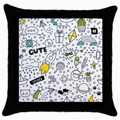 Set Cute Colorful Doodle Hand Drawing Throw Pillow Case (black) by Pakemis