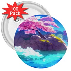 Fantasy Japan Mountains Cherry Blossoms Nature 3  Buttons (100 Pack)  by Uceng