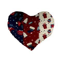 Flat Design Christmas Pattern Collection Art Standard 16  Premium Flano Heart Shape Cushions by Uceng