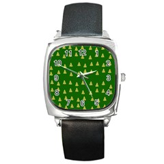 Green Christmas Trees Green Square Metal Watch by TetiBright