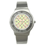 Colorful Easter Eggs Pattern Green Stainless Steel Watch Front