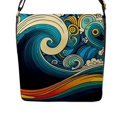 Waves Wave Ocean Sea Abstract Whimsical Flap Closure Messenger Bag (l) by Jancukart