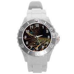 Data Technology Coding Pattern Round Plastic Sport Watch (l) by Jancukart