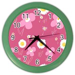 Daisy Flowers Pink White Yellow Dusty Pink Color Wall Clock Front