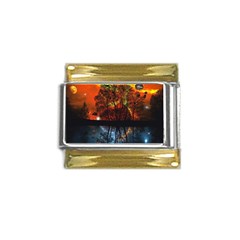 Space Nature Fantasy Trees Gold Trim Italian Charm (9mm) by Ravend