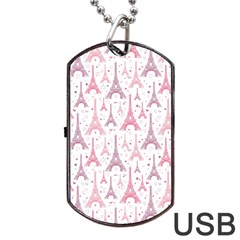Eiffel Tower Pattern Wallpaper Dog Tag Usb Flash (one Side) by Ravend